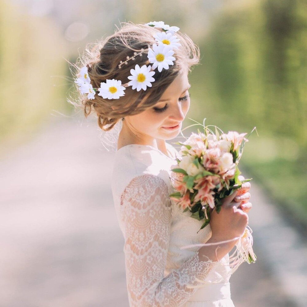 Sunflower Crown Flower Headbands Wreath for Women Girls White Daisy Flower Headb - Picture 4 of 6